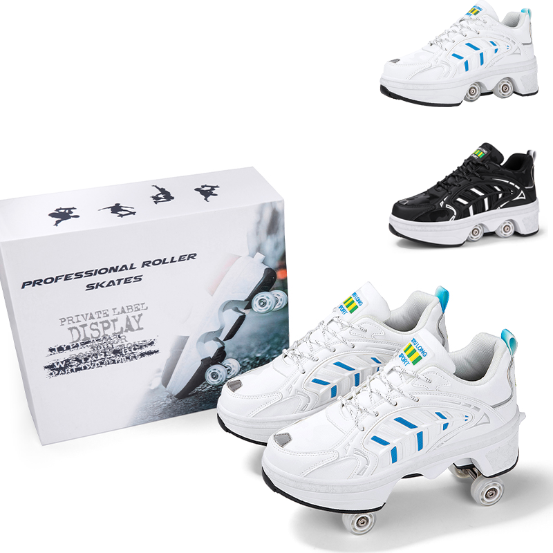 Women'S Shoes - 4 Wheels Retractable Roller Skate Shoes,