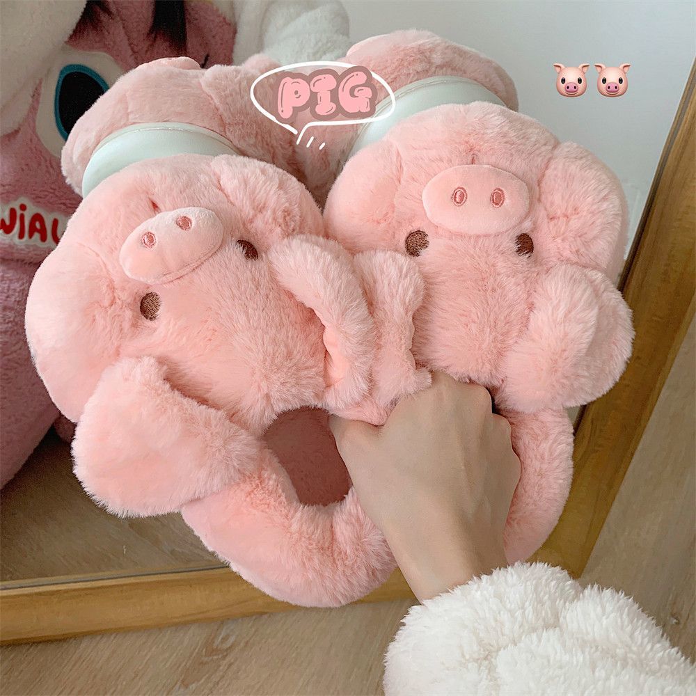 Women Shoes For Winter - Feerldi Pink fluffy pig slippers women
