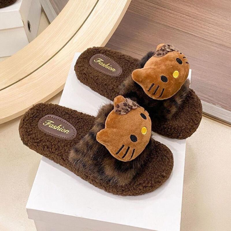 Women Shoes For Winter - Cute Women Plush Slippers Hello Kitty