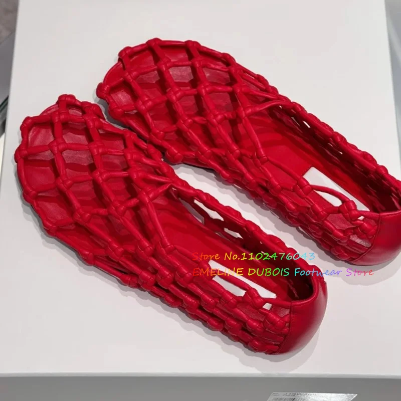 Women'S Shoes Red Bottoms - French Woven Mesh Hollow Flat Bottomed