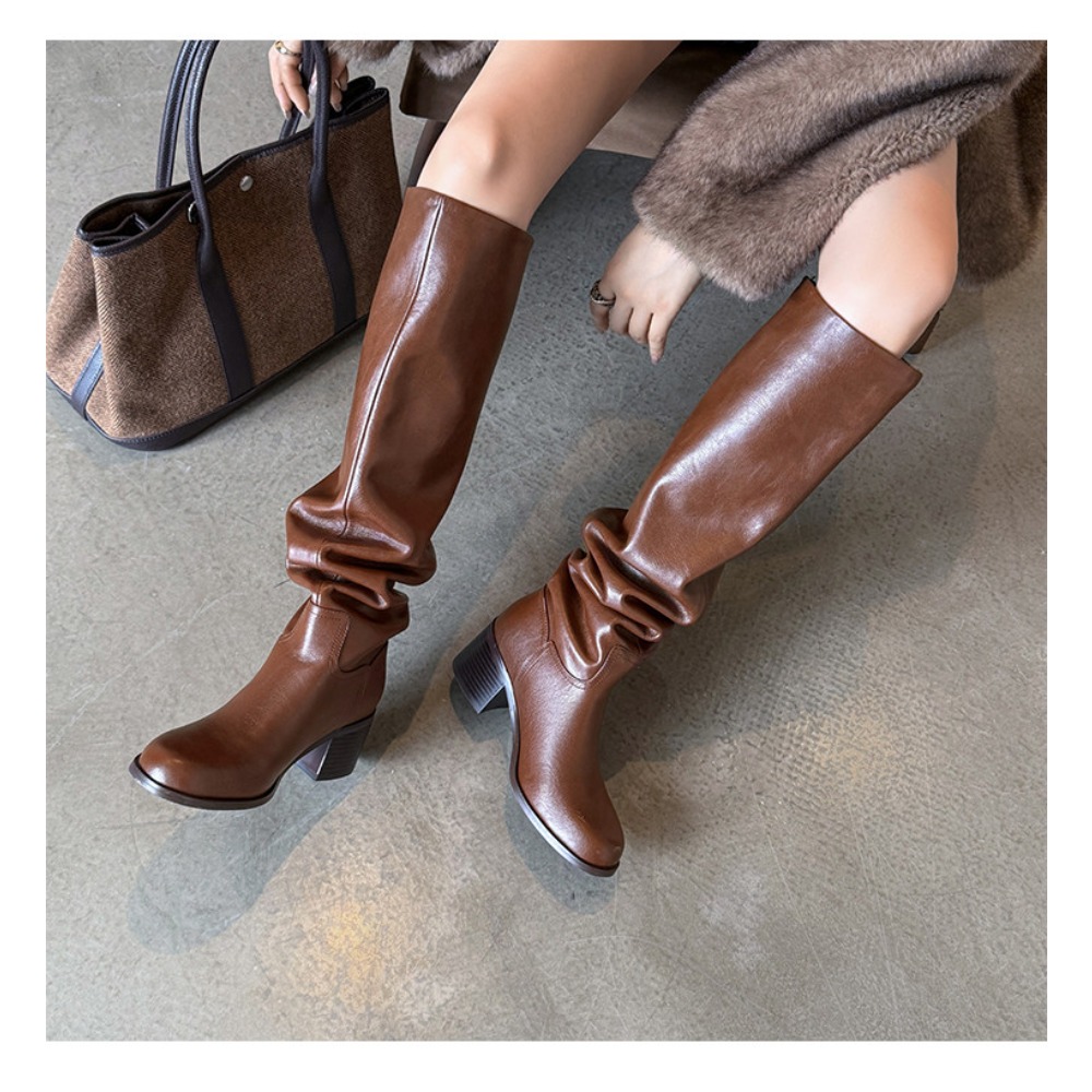 Women'S Shoes Chelsea - Knee High Heels Women Boots Leather