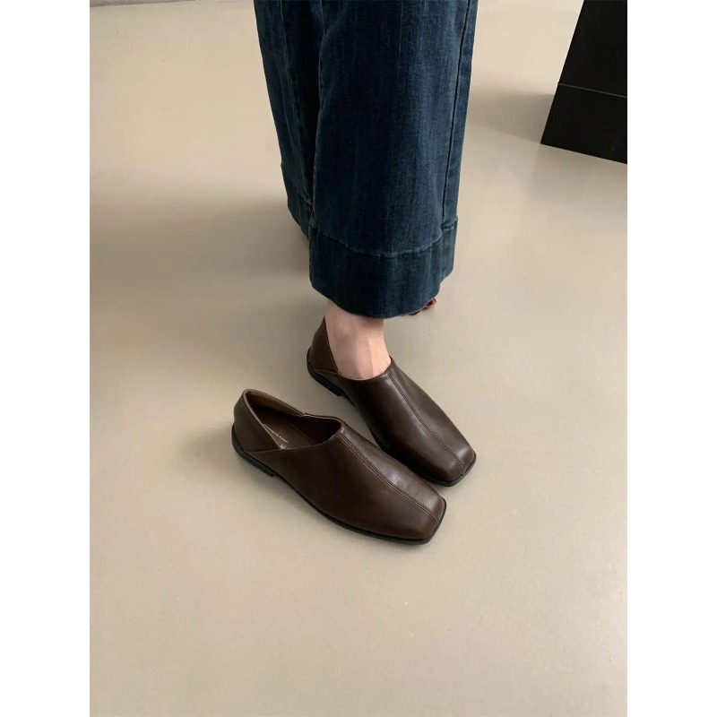 Retro Square Head Flat Leather - Women Shoes For Winter บทวิจารณ์และราคา