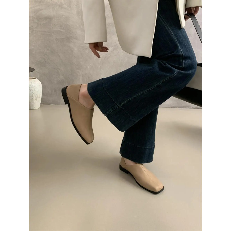 Retro Square Head Flat Leather - Women Shoes For Winter บทวิจารณ์และราคา