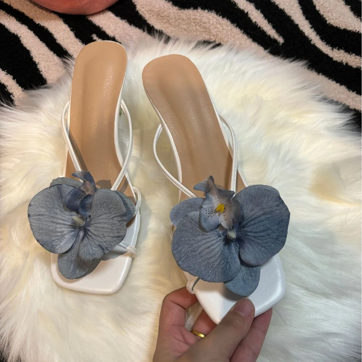 Orchid Flower Summer New High  - Women'S Shoes Navy Blue บทวิจารณ์และราคา