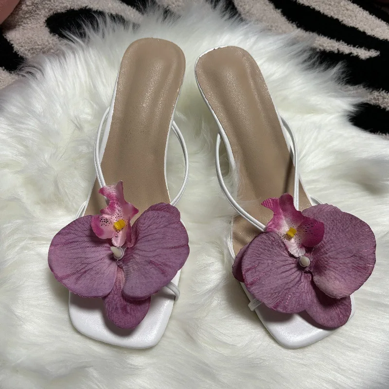 Orchid Flower Summer New High  - Women'S Shoes Navy Blue บทวิจารณ์และราคา