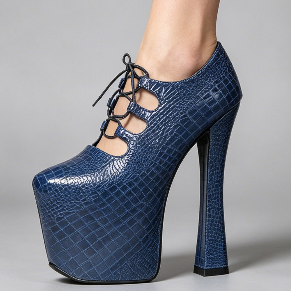 Vintage 70S retro chunky 7 1/2 - Women'S Shoes Navy Blue บทวิจารณ์และราคา