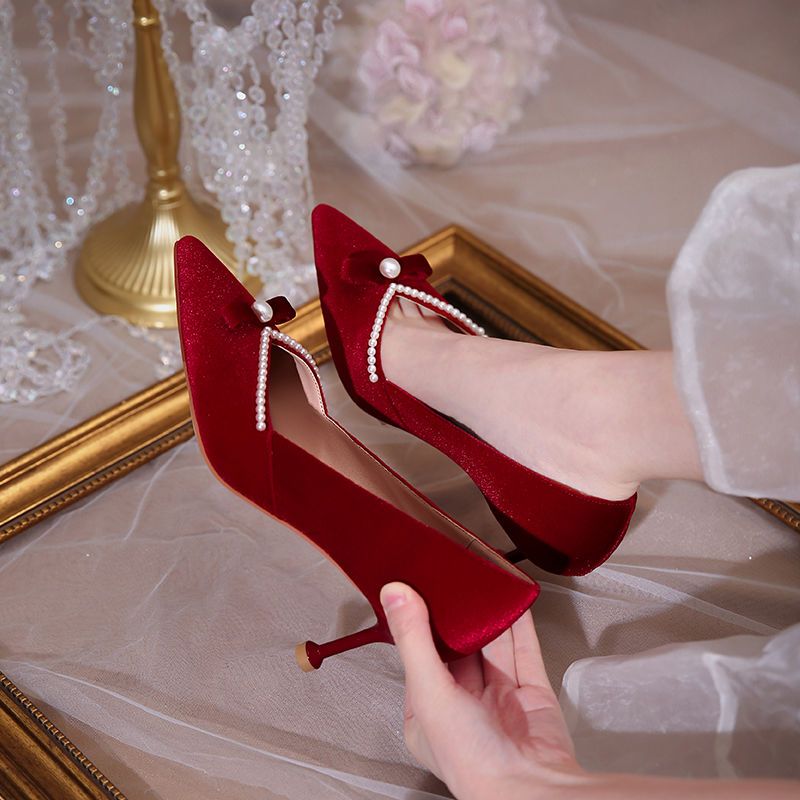 Red High Heel Pearl Ladies Pum - Women Shoes Quick Delivery บทวิจารณ์และราคา