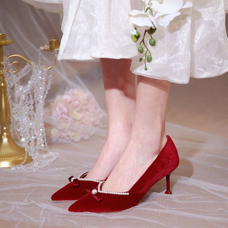 Red High Heel Pearl Ladies Pum - Women Shoes Quick Delivery บทวิจารณ์และราคา