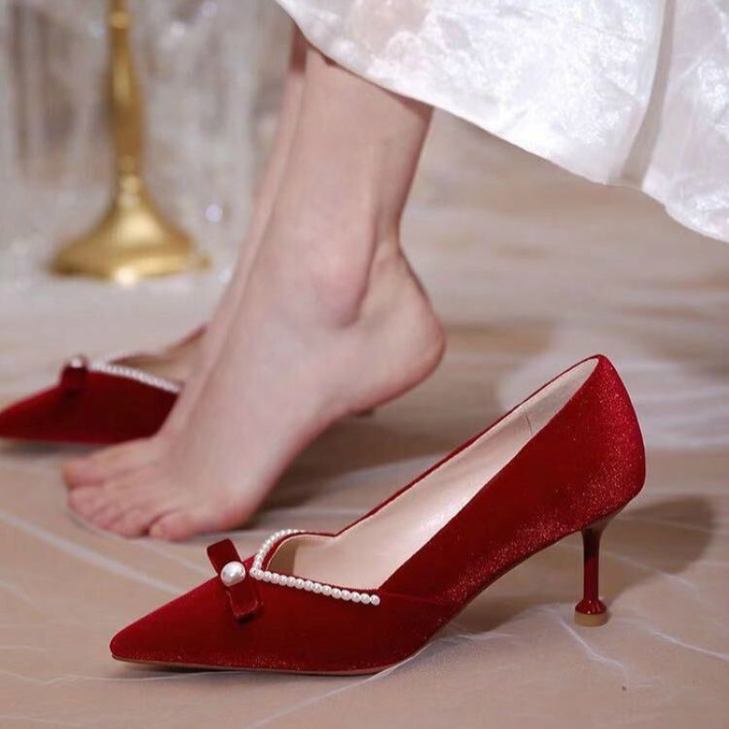Red High Heel Pearl Ladies Pum - Women Shoes Quick Delivery บทวิจารณ์และราคา