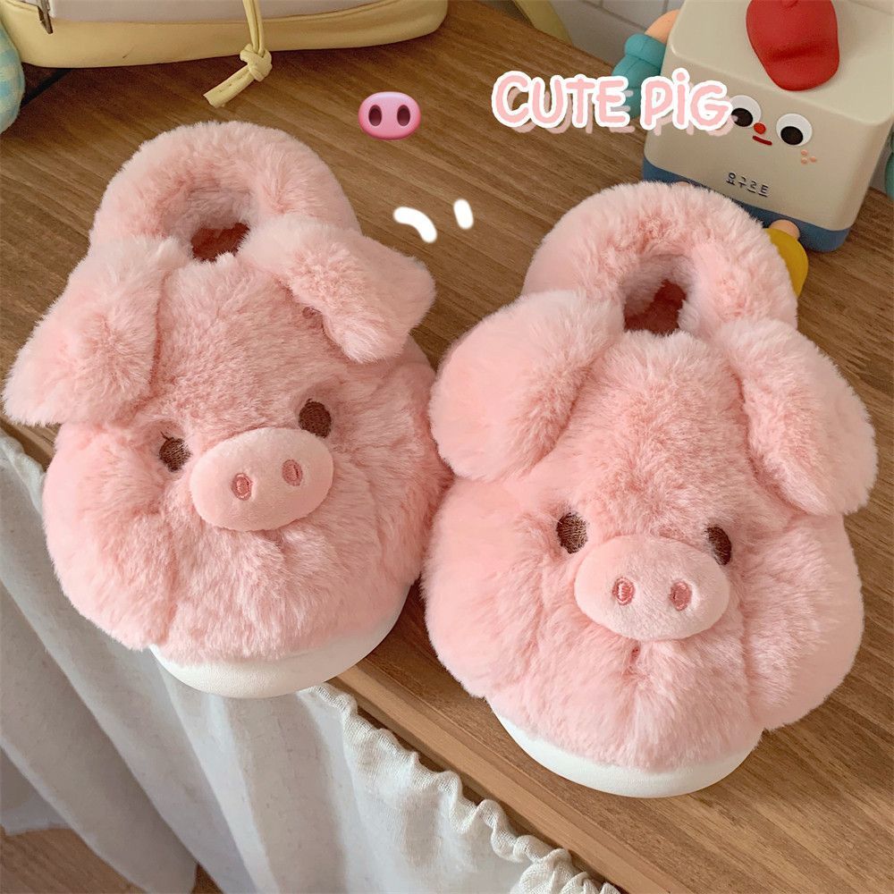 Feerldi Pink fluffy pig slippe - Women Shoes For Winter บทวิจารณ์และราคา