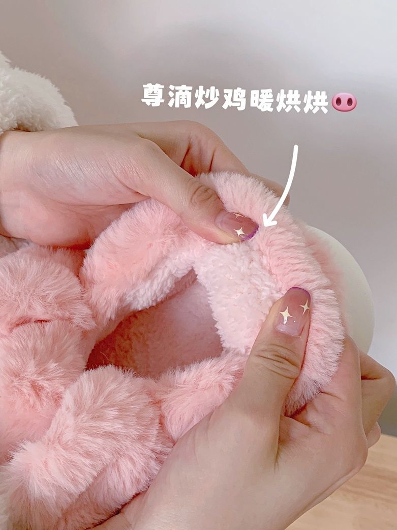 Feerldi Pink fluffy pig slippe - Women Shoes For Winter บทวิจารณ์และราคา