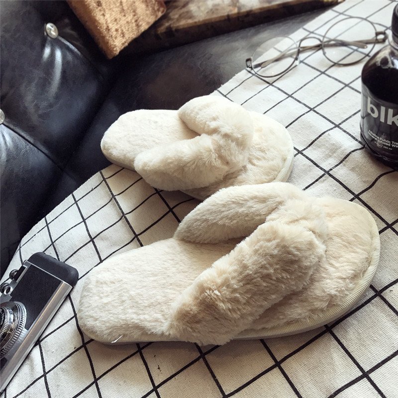 Cross Warm Fluffy Furry Slippe - Women Shoes For Winter บทวิจารณ์และราคา