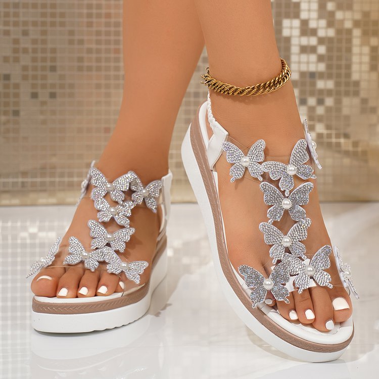 Blue Crystal Butterfly Sandals - Women'S Shoes Navy Blue บทวิจารณ์และราคา