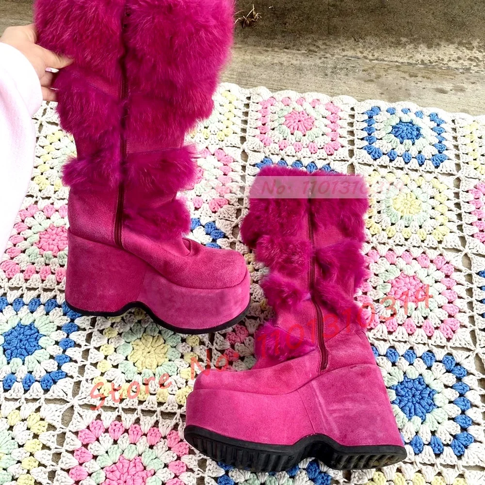 Hot Pink Thick-sole Furry Knee - Kids Shoes Women บทวิจารณ์และราคา