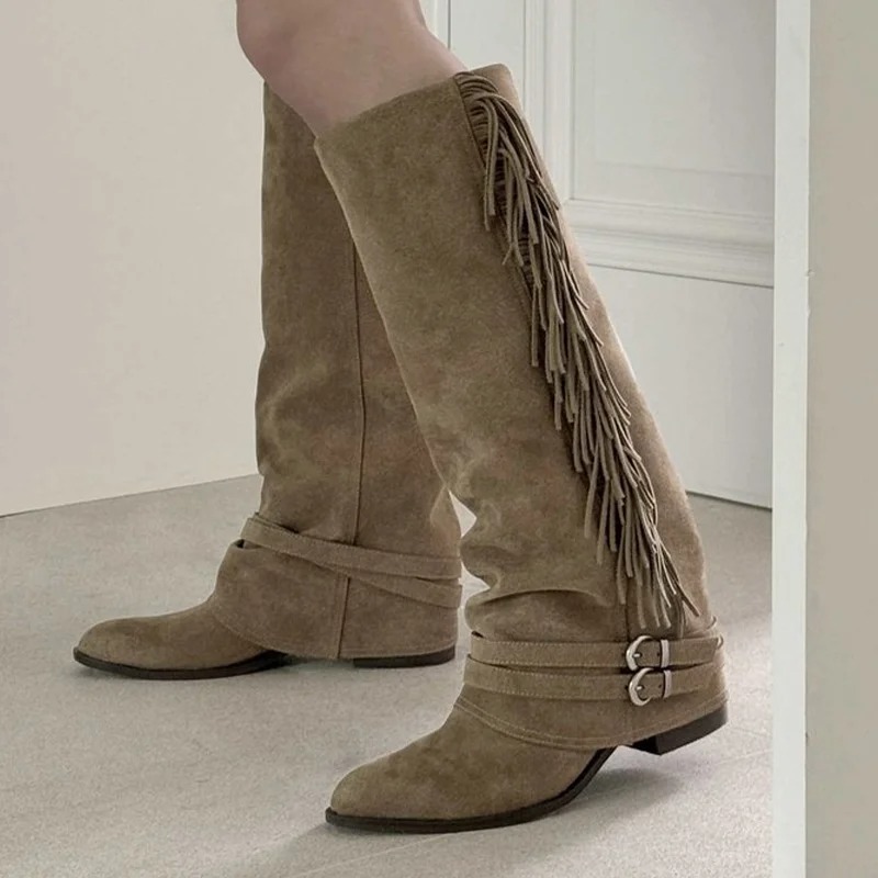 Women Knee-high Boots Tassel D - Women'S Shoes Chelsea บทวิจารณ์และราคา