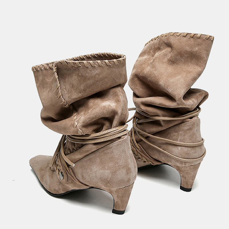 Liyke Autumn Winter Brown Sued - Women'S Shoes Chelsea บทวิจารณ์และราคา