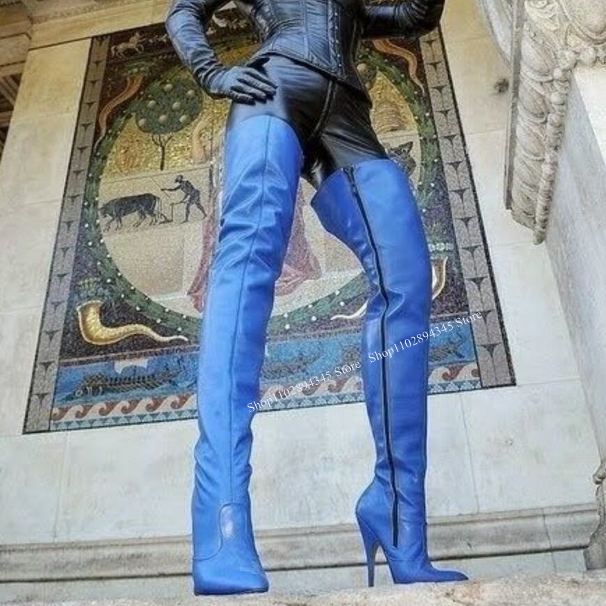 Blue Zipper Over Knee High Boo - Women'S Shoes Navy Blue บทวิจารณ์และราคา