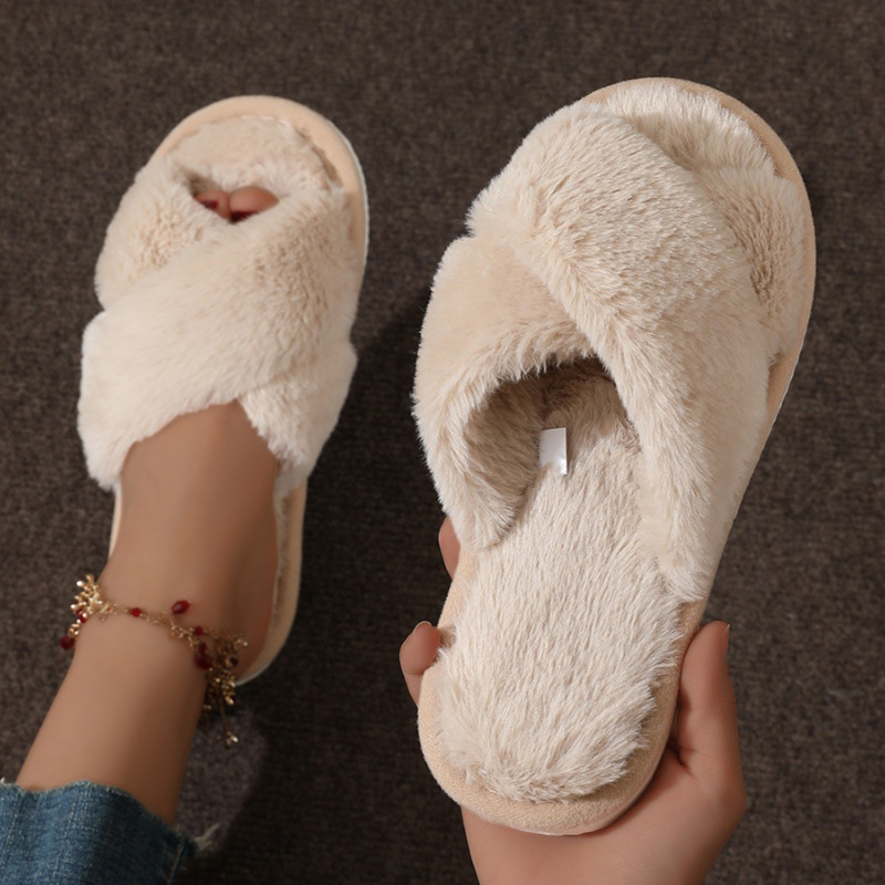 Cross Warm Fluffy Furry Slippe - Women Shoes For Winter บทวิจารณ์และราคา