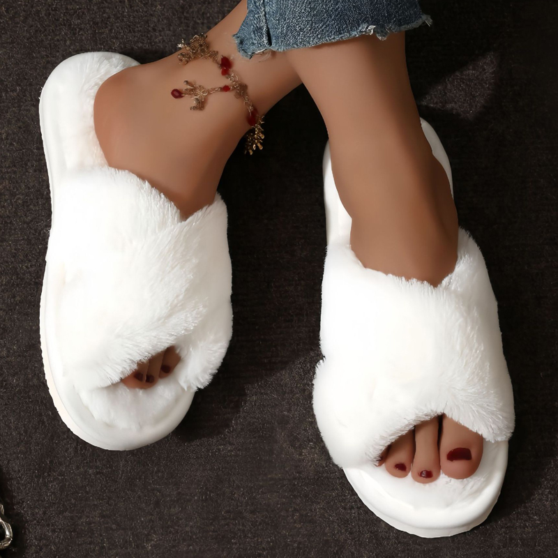Cross Warm Fluffy Furry Slippe - Women Shoes For Winter บทวิจารณ์และราคา