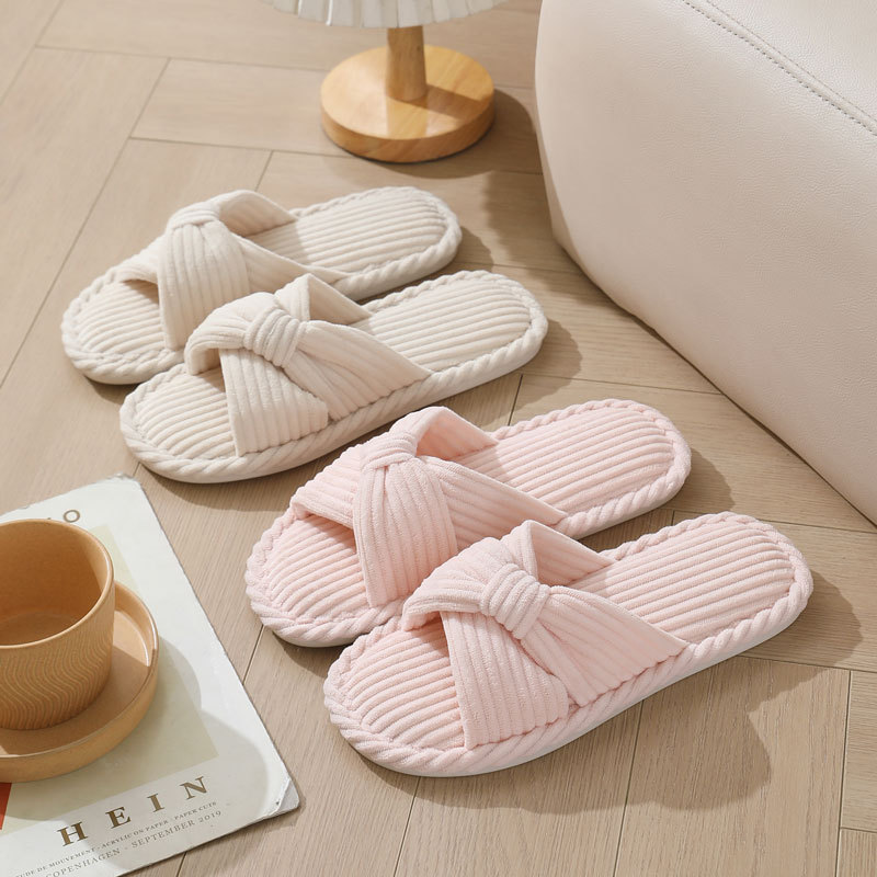 Corduroy Cross Strap Home Slip - Women Shoes For Winter บทวิจารณ์และราคา