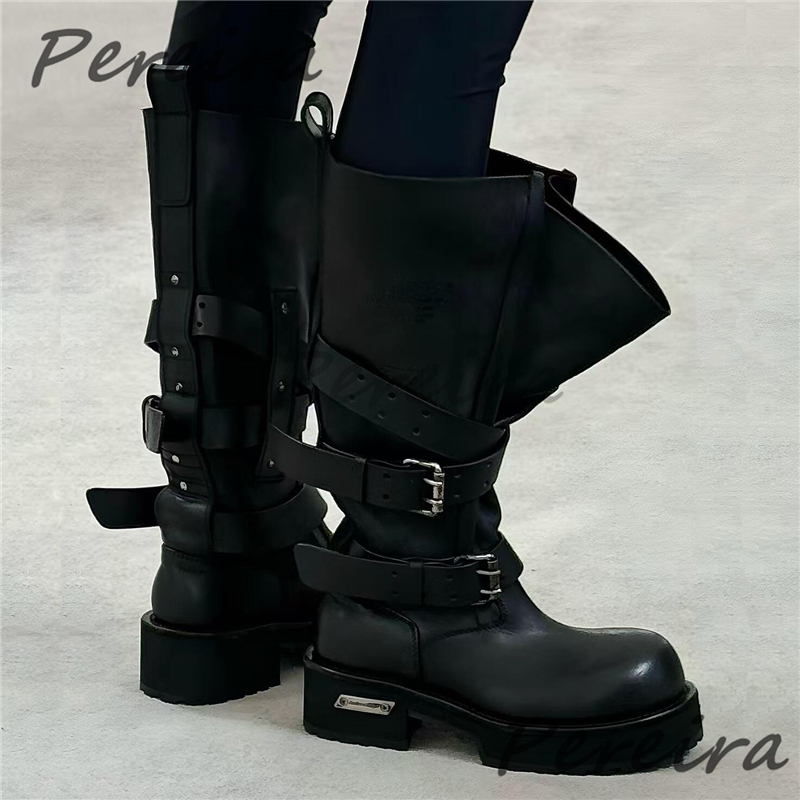 Retro Belt Buckle Motorcycle B - Women'S Shoes Extra Wide บทวิจารณ์และราคา